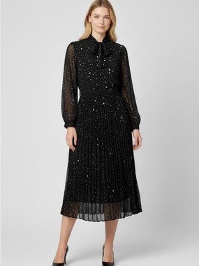 Rickie Freeman Teri Jon Polka Dot Tie High Neck Sheer Vintage MIDI Dress No Slip